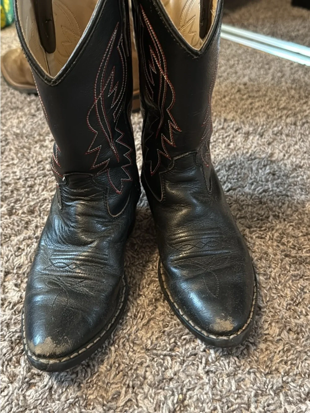 Kids Black Western Cowboy Boots with Red Stitching